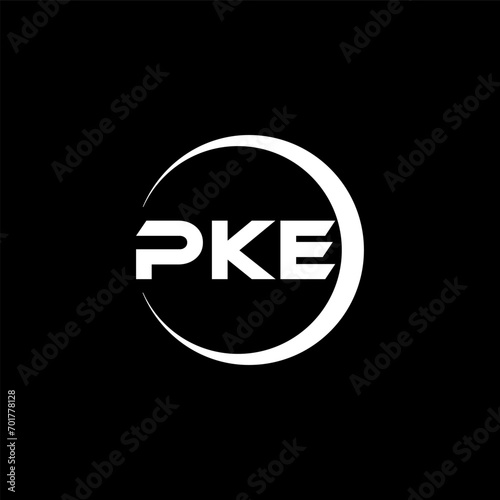 PKE letter logo design with black background in illustrator, cube logo, vector logo, modern alphabet font overlap style. calligraphy designs for logo, Poster, Invitation, etc. photo