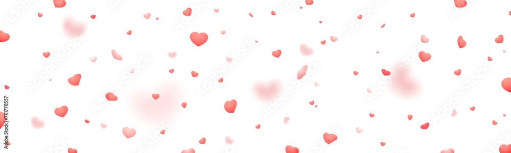 Falling confetti of red hearts on a transparent background, png and eps