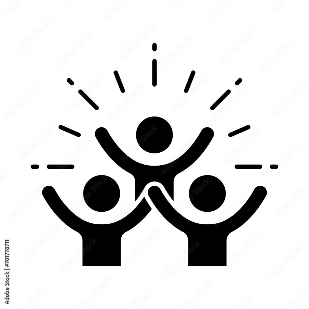 Group happy people icon. Simple solid style. Active kid, joy, fun team, enjoy, fan, freedom concept. Black silhouette, glyph symbol. Vector illustration isolated. Group happy people icon. Simple solid style. Active kid, joy, fun team, enjoy, fan, freedom concept. Black silhouette, glyph symbol. Vector illustration isolated.