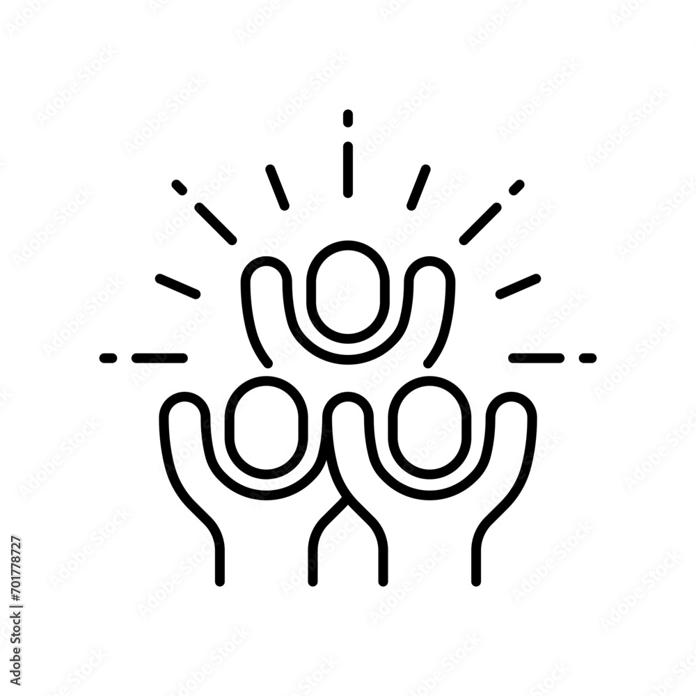 Obraz premium Group happy people icon. Simple outline style. Active kid, joy, fun team, enjoy, fan, freedom concept. Thin line symbol. Vector illustration isolated.