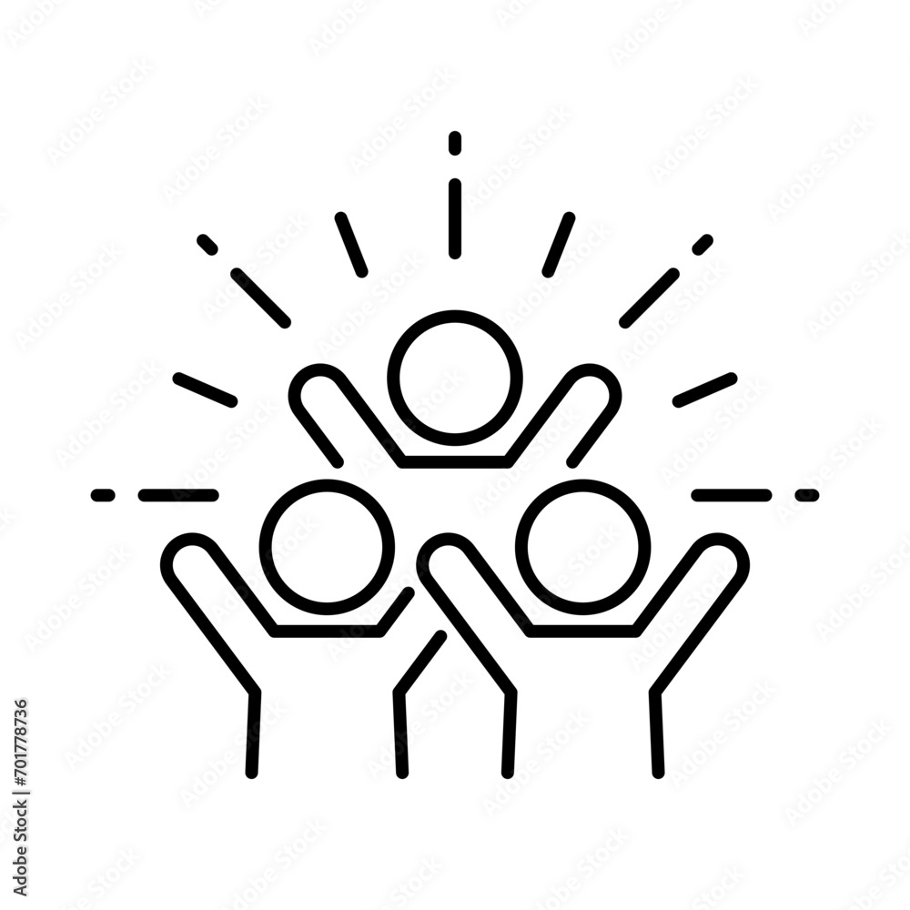 Group happy people icon. Simple outline style. Active kid, joy, fun team, enjoy, fan, freedom concept. Thin line symbol. Vector illustration isolated.