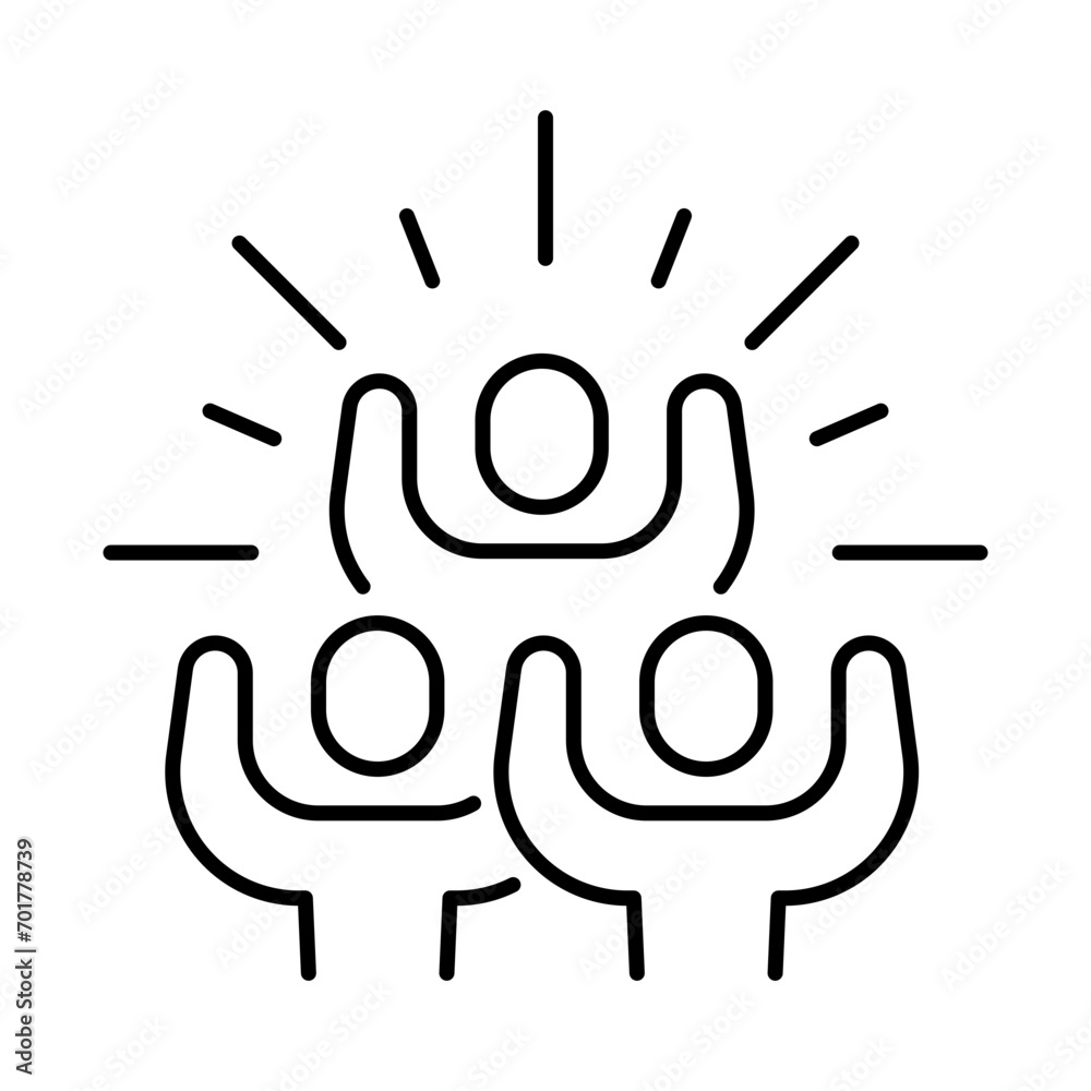 Obraz premium Group happy people icon. Simple outline style. Active kid, joy, fun team, enjoy, fan, freedom concept. Thin line symbol. Vector illustration isolated.