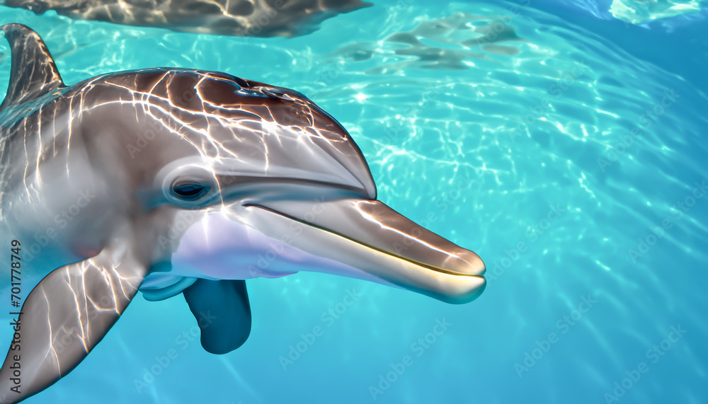 Fototapeta premium A close up of a majestic dolphin swimming in the crystal clear water