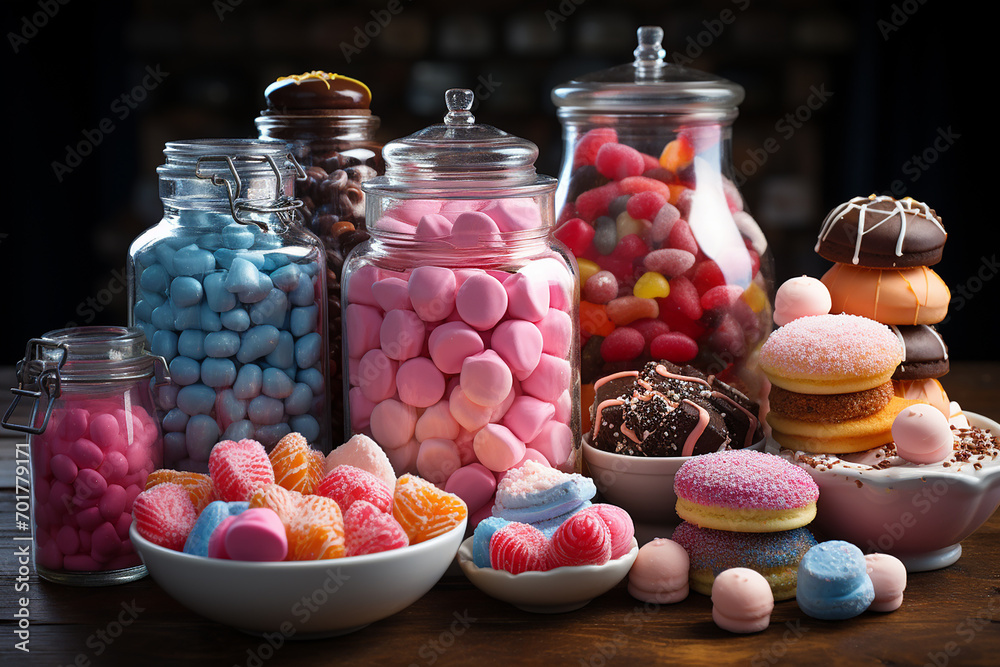 Generative AI - Sweets with sugar, different candies Generative AI - Sweets with sugar, different candies