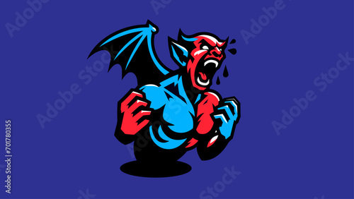 Furious Gargoyle Drawing, a Demon or Devil Gothic Fantasy Creature with fangs and bat-like wings