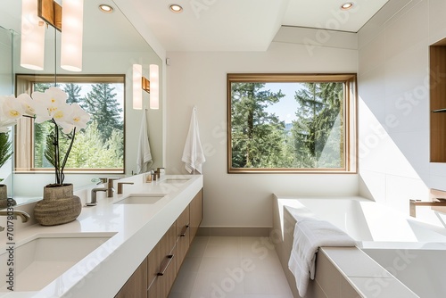Modern Bathroom Interior with Ocean View  