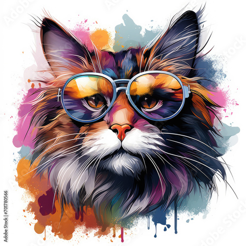 watercolor Cool Cat Magic clipart, Generative Ai