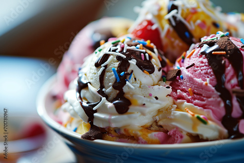 Colorful Ice Cream Sundae Close-up photo
