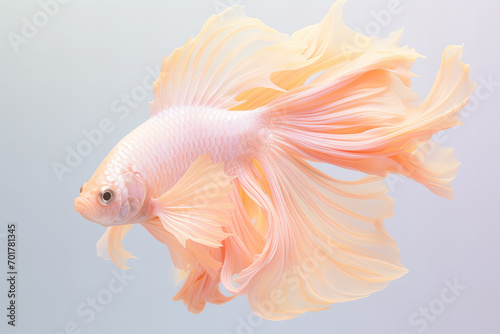 beautiful betta fish in pastel peach color on a pastel background