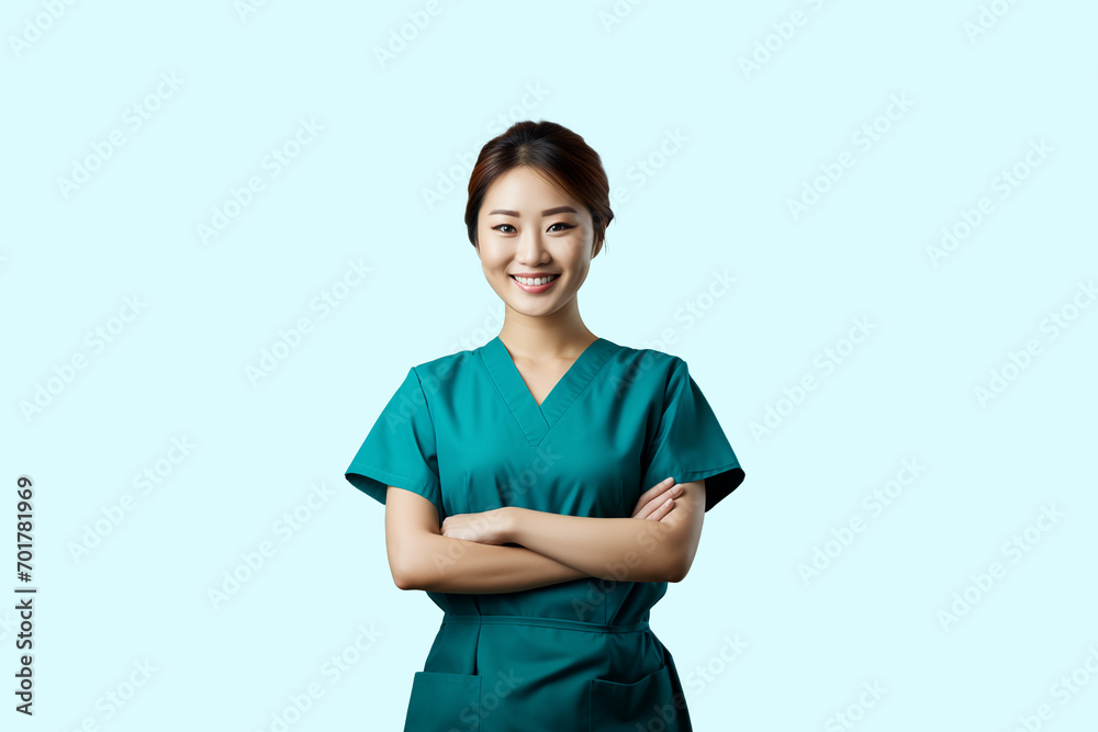 Asian nurse smiling with arms folded Asian nurse smiling with arms folded