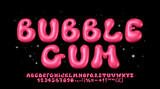 Glossy bubble gum font. Inflated alphabet 3D ballon letters and numbers. Vector set
