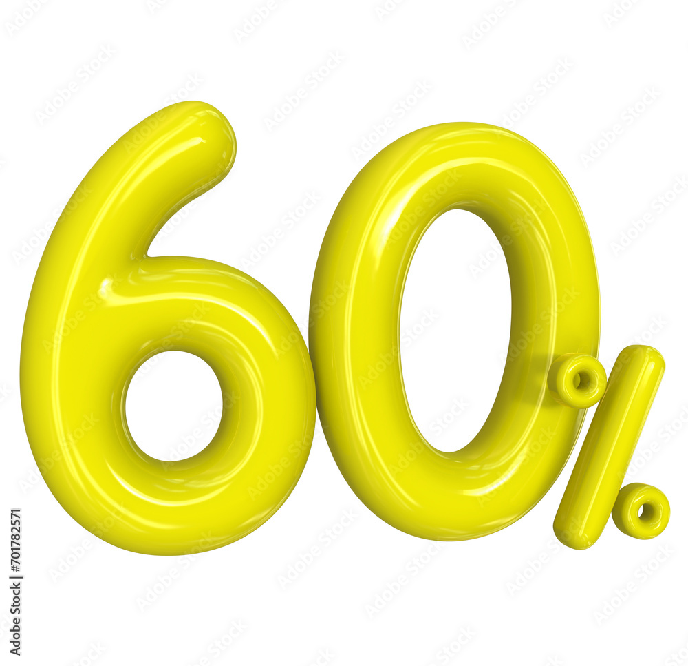 60 Balloon Yellow Number Discount 3D Render 60 Balloon Yellow Number Discount 3D Render