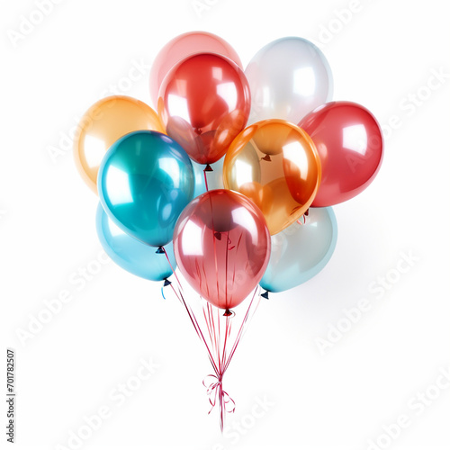Colorful balloons bunch on white isolated background - ai generative