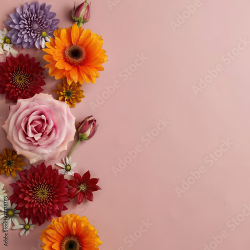 Top view of colorful flowers with copy space © Nastassia