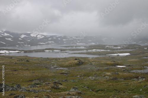 storm in the mountains with snow and ice in Norway