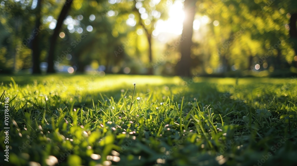 Fototapeta premium Green grass close up in a summer park