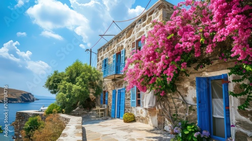 Mediterranean style white stone house in Greece