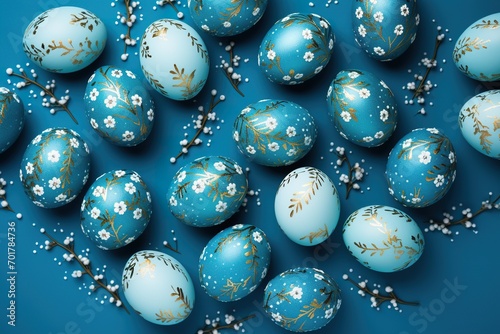 decorated Easter eggs against a cheerful blue backdrop photo