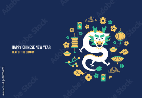 Lunar chinese new year, year of dragon icon vector illustration. happy chinese new year elements in modern minimalist style. background pattern.