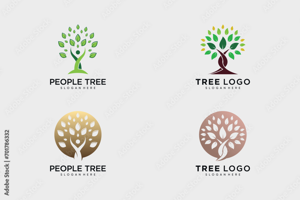 People tree logo design vector collection with creative idea - obrazy, fototapety, plakaty 