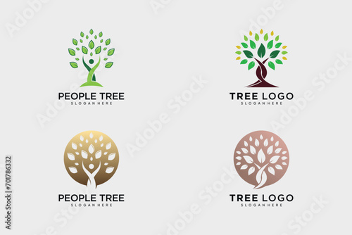 People tree logo design vector collection with creative idea