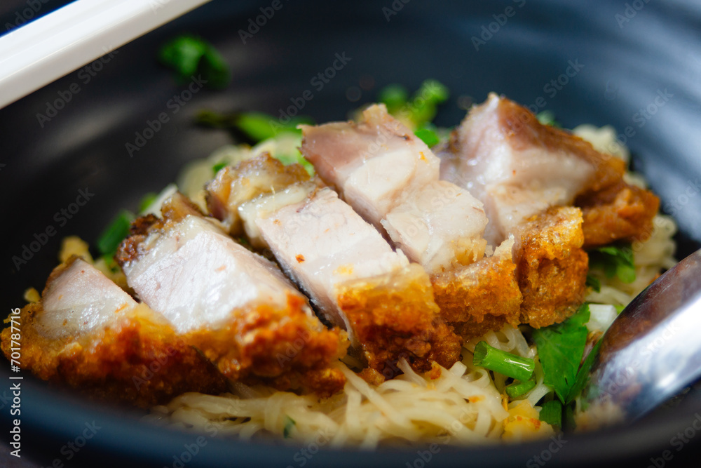 Crispy Pork on Thai style Egg Noodle Crispy Pork on Thai style Egg Noodle