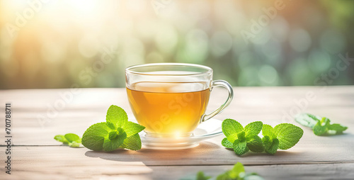 Fresh mint tea outdoors with copy space photo