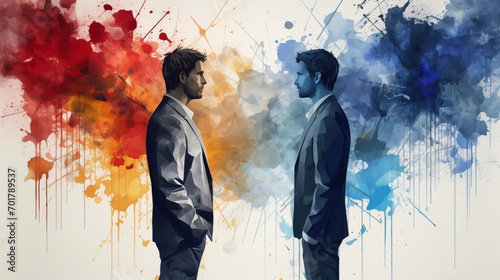 Zwei Männer schauen sich an - Illustration Erfolg vs. Misserfolg