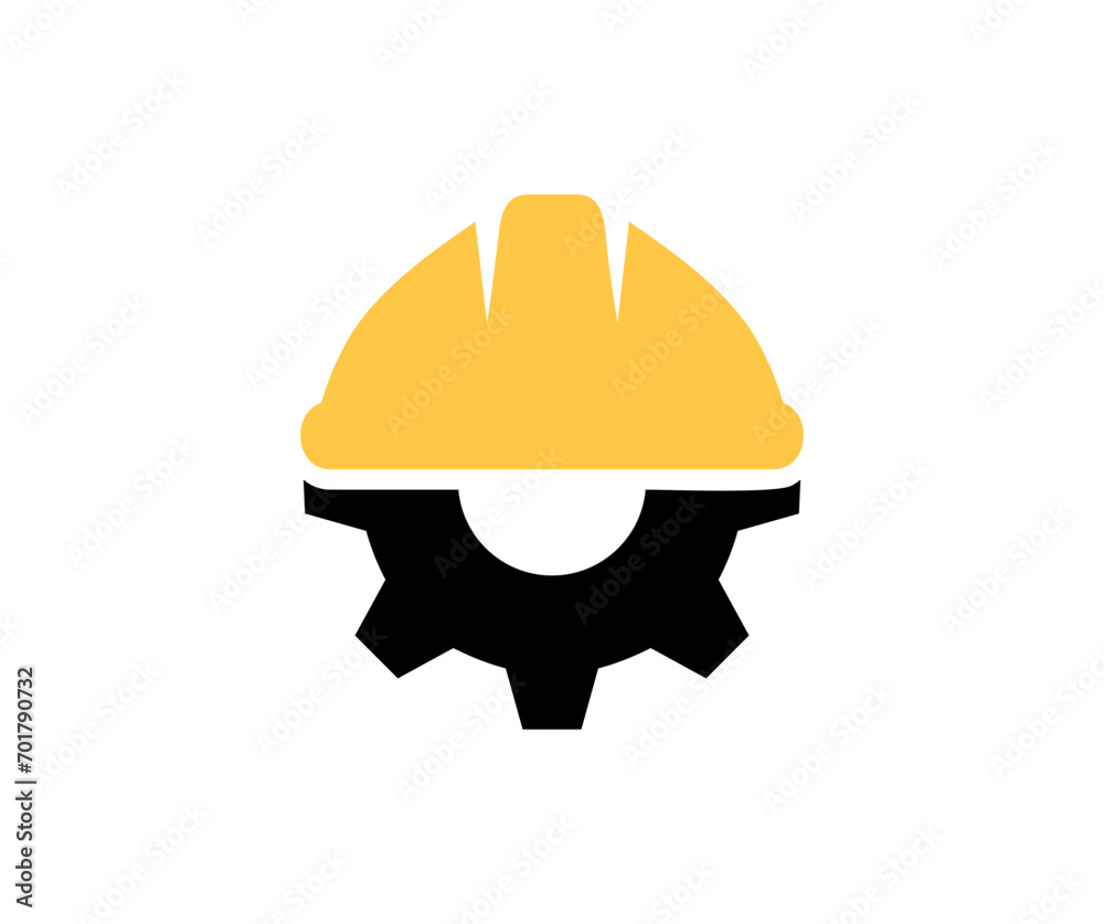 Helmet and gear icon. Safety and protection, engineer. Construction, labor and engineering symbols. Workwear, helmet construction and cogwheel vector design and illustration. Helmet and gear icon. Safety and protection, engineer. Construction, labor and engineering symbols. Workwear, helmet construction and cogwheel vector design and illustration.