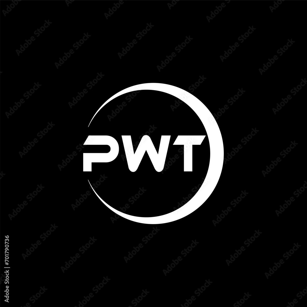 PWT letter logo design with black background in illustrator, cube logo, vector logo, modern alphabet font overlap style. calligraphy designs for logo, Poster, Invitation, etc.