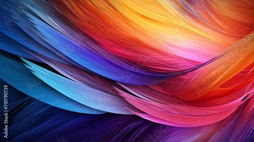 An abstract background that is multicolored and has vibrant flying feathers