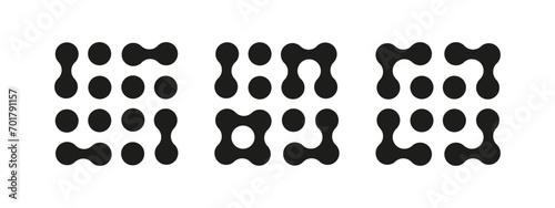 Set of Metaball icons. Connected dots symbol isolated on a white background. Abstract circles patterns collection. Design elements. Vector graphic illustration.