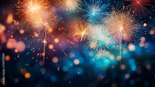 Mesmerizing Celebration: Colorful Fireworks with a Dynamic Bokeh Backdrop