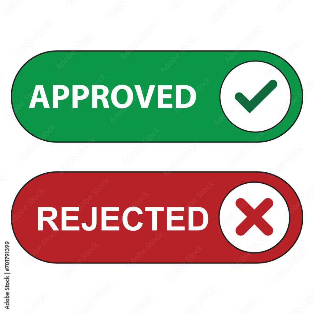 Approved and not approved stamp green and red isolated on white background vector illustration. Approved and not approved stamp green and red isolated on white background vector illustration.
