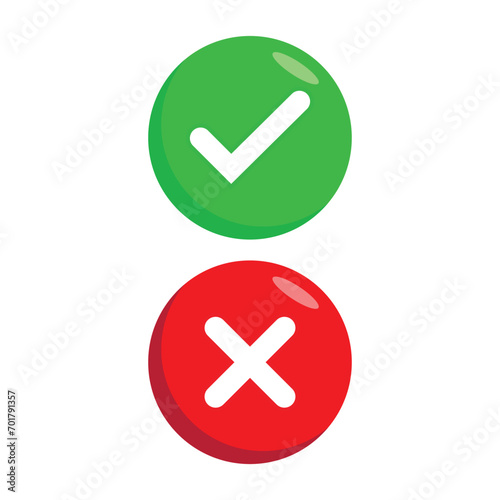 approved and reject icons, accept and not accept, check and cross. isolated white background color. vector illustration