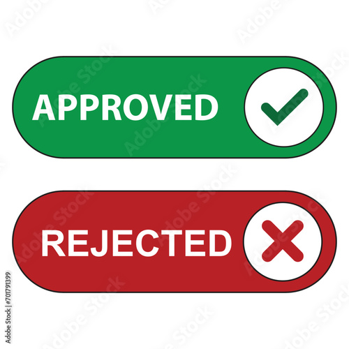 Approved and not approved stamp  green and red isolated on white background  vector illustration.