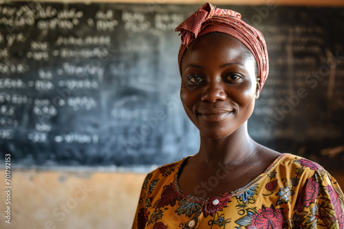 Portrait of an an female frican teacher in a african school photo
