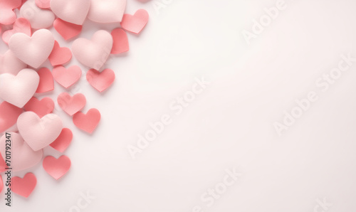 Valentines day greeting card or festive wallpaper. Abstract background with hearts in pink colors. Valentines Day heart pattern background with place for your text. Illustration for design.