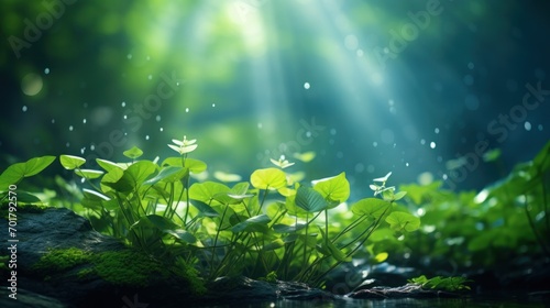 Beautiful green plants and rays of the sun