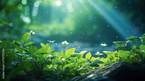 Beautiful green plants and rays of the sun