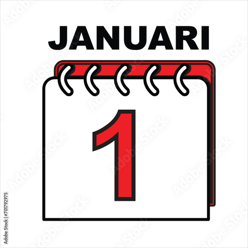 calendar icon for the 1st of January. isolated white background color. vector illustration photo