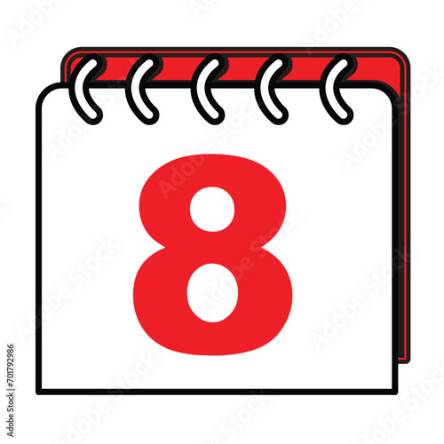 calendar icon for the 8th of February. isolated white background color. vector illustration