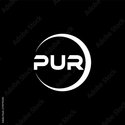 PUR letter logo design with black background in illustrator, cube logo, vector logo, modern alphabet font overlap style. calligraphy designs for logo, Poster, Invitation, etc.