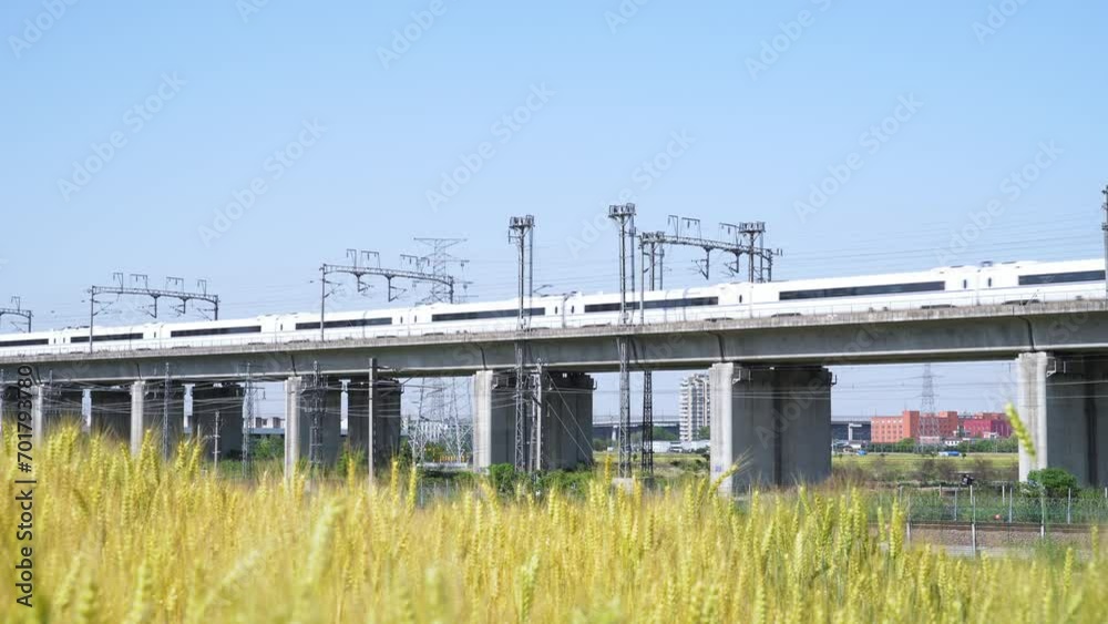 high speed train through elevated railtrack
