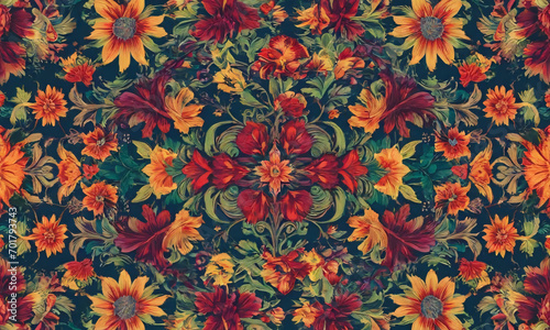 Very colorful flowery pattern on a black background