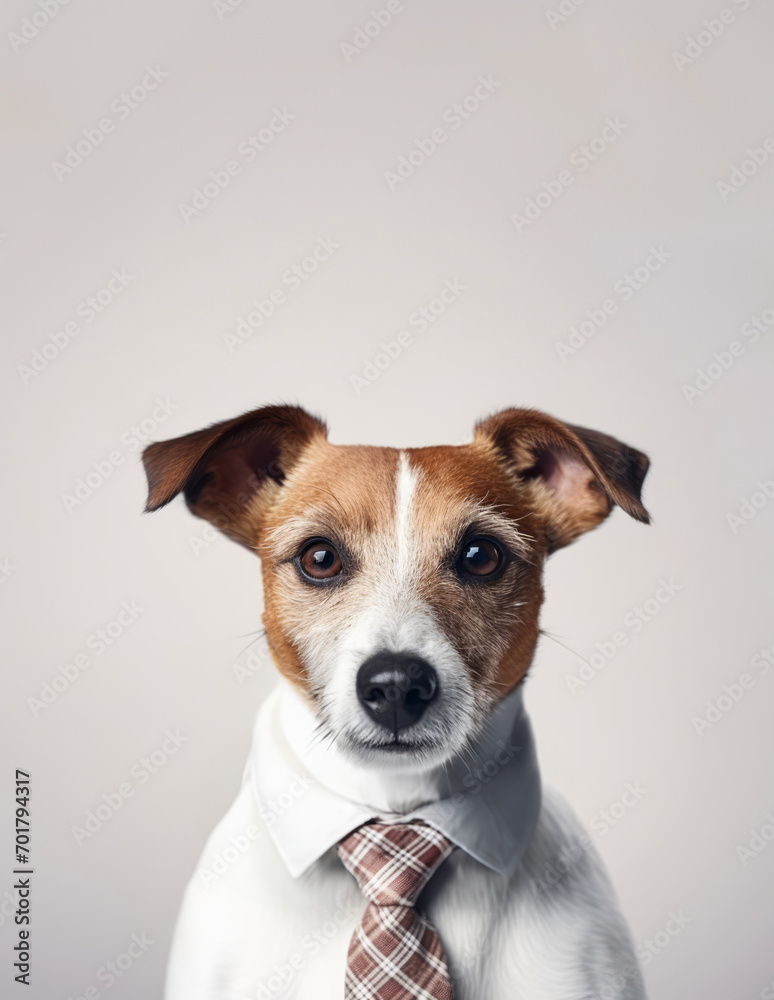 Serious, businessman Dog in a tie on a lightweight background.