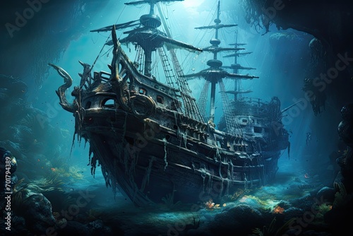 Fototapete Pirate ship in the sea