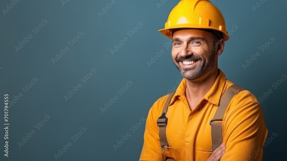 Caucasian Man Construction Worker Charming - obrazy, fototapety, plakaty 