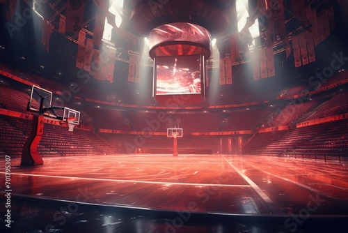 Basketball arena with neon lights, 3d rendering toned image, AI Generated photo