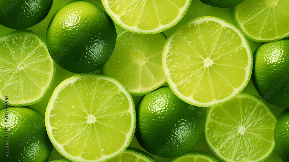 Whole and half sliced lemon with green leaves isolated on white background. Generative Ai